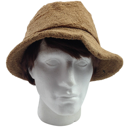 Terry Towelling BUCKET HAT Daggy Fishing Camping Lad Cap Retro  100% COTTON - Tan Brown - XXL