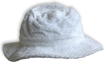 Terry Towelling BUCKET HAT Daggy Fishing Camping Lad Cap Retro  100% COTTON - White - X-Large