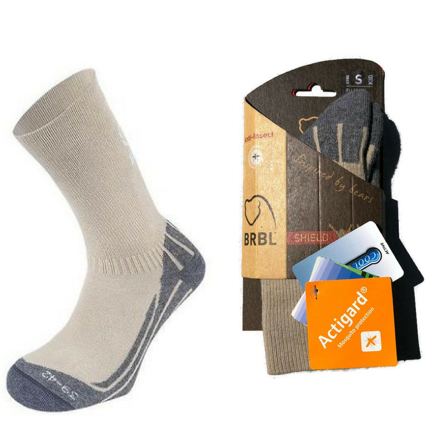 BRBL Anti Insect Repellent Socks Mosquito Mozzie Bugs Camp Kids - Beige - S