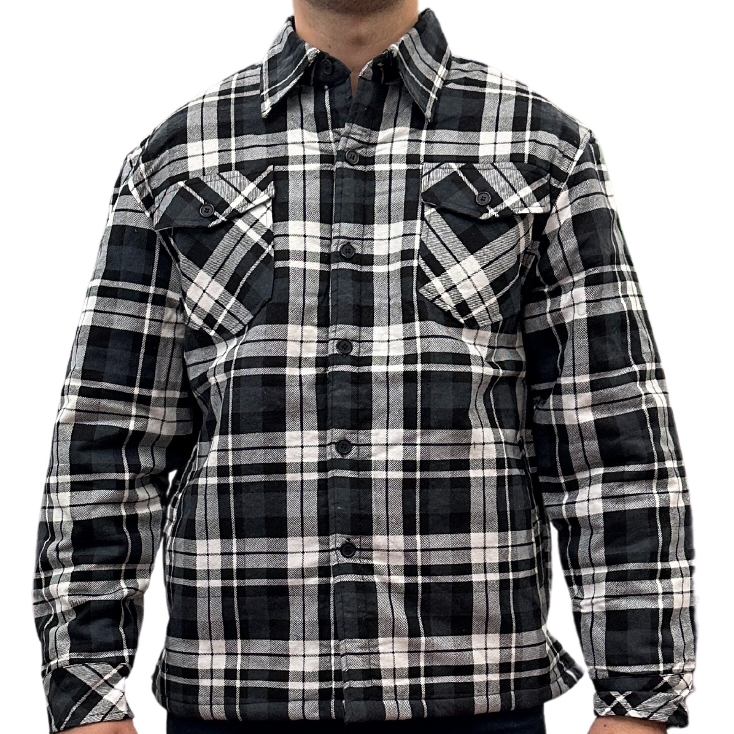 Mens QUILTED FLANNELETTE SHIRT 100% COTTON Flannel Jacket Padded Long Sleeve -...