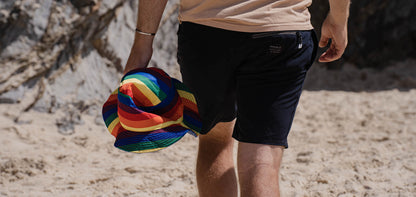 Stingy Brim Terry Towelling Bucket Hat Daggy Fishing Camping Lad Cap 100% COTTON - Rainbow/Blue - XXL (59-60cm)
