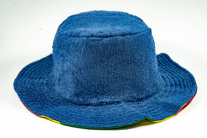 Stingy Brim Terry Towelling Bucket Hat Daggy Fishing Camping Lad Cap 100% COTTON - Rainbow/Blue - XXL (59-60cm)