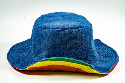 Stingy Brim Terry Towelling Bucket Hat Daggy Fishing Camping Lad Cap 100% COTTON - Rainbow/Blue - XXL (59-60cm)