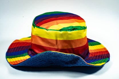 Stingy Brim Terry Towelling Bucket Hat Daggy Fishing Camping Lad Cap 100% COTTON - Rainbow/Blue - XXL (59-60cm)