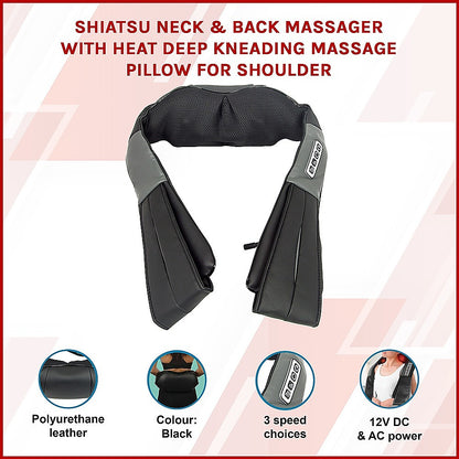 Shiatsu Neck & Back Massager With Heat — Deep Kneading Massage Pillow For Shoulders