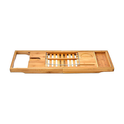 Bathroom Bamboo Bath Caddy Wine Glass Holder Table Tray Bathtub Rack Soap Shelf
