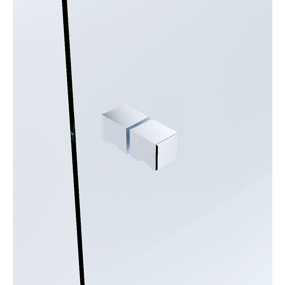 120x120cm Corner Frameless Shower Screen with Chrome Channel and Brass Hinges, Square Knob Handle