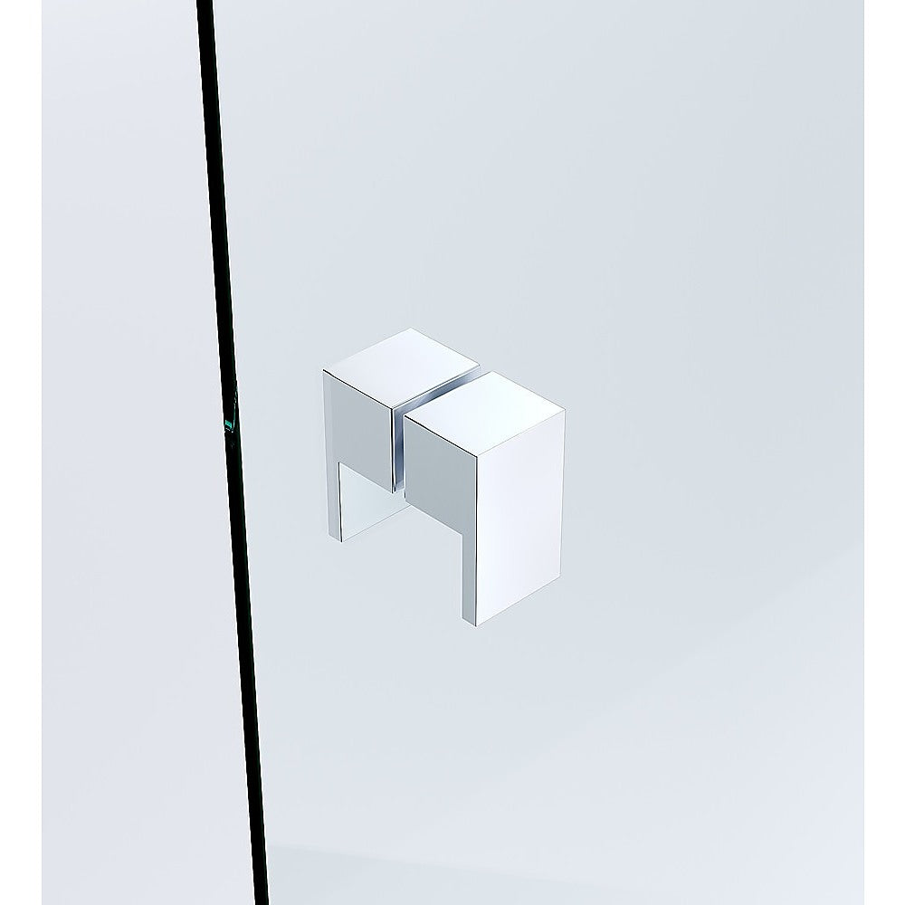 120x120cm Corner Frameless Shower Screen with Chrome Channel and Brass Hinges, Square Double Pull Handle