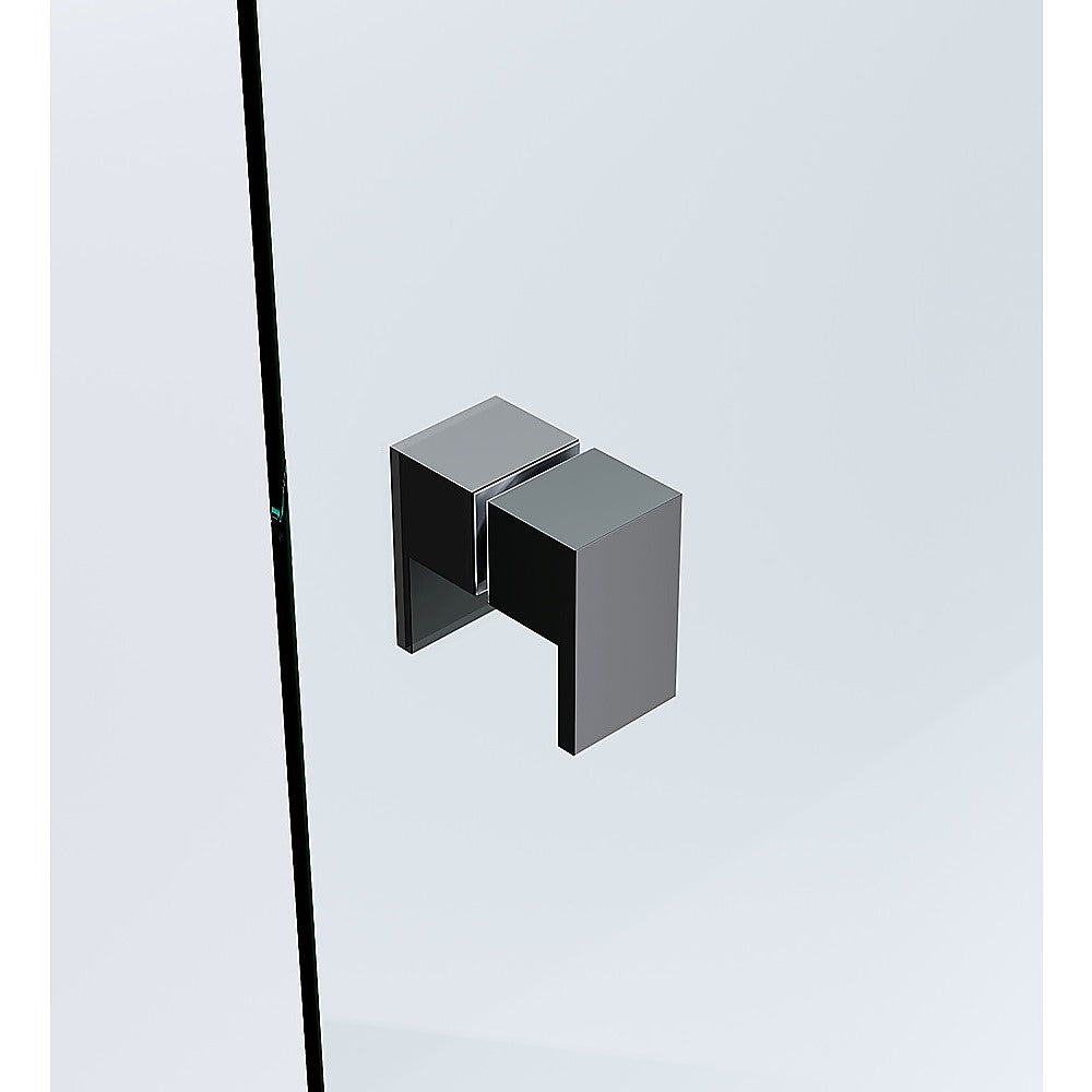 120x120cm Corner Frameless Shower Screen with Black Channel and Brass Hinges, Square Double Pull Handle