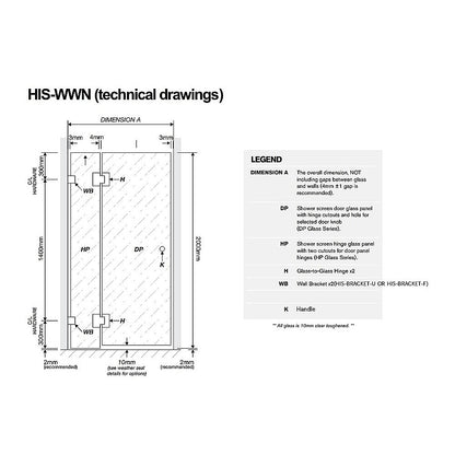 90x100cm Double Door Corner Shower Screen with Channels and SS Hinges - Chrome