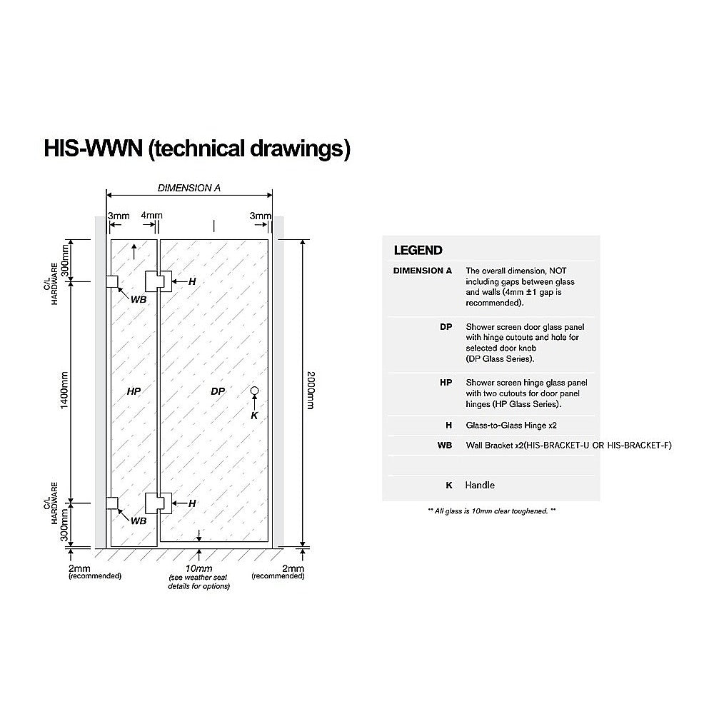 120x120cm Corner Frameless Shower Screen with Chrome Channel and Brass Hinges
