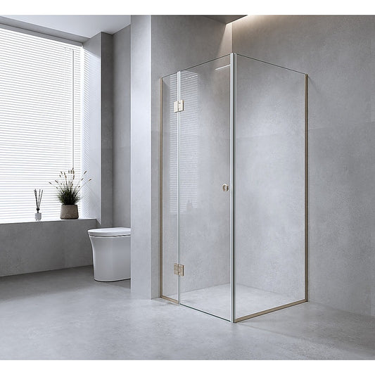 120x120cm Corner Frameless Shower Screen with Chrome Channel and Brass Hinges