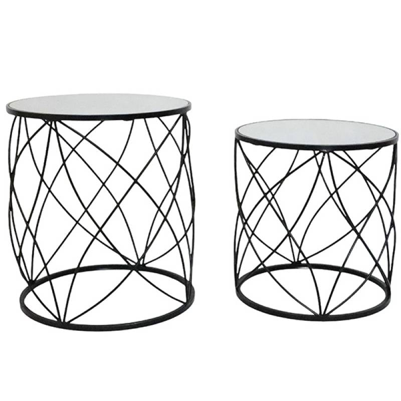 Phillip mirror-top side table with black metal frame, styled as a modern bedside or accent table