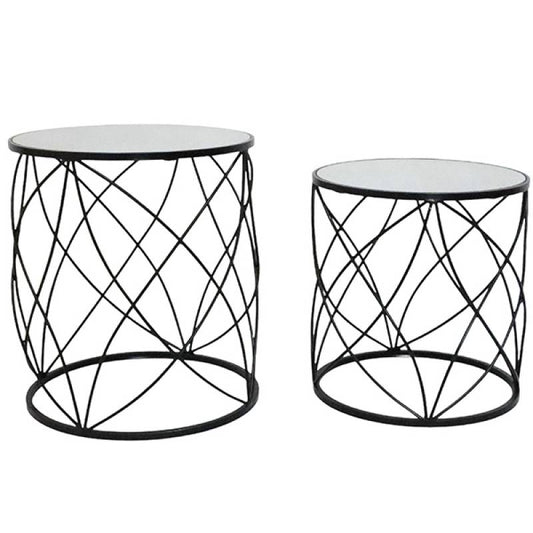 Phillip mirror-top side table with black metal frame, styled as a modern bedside or accent table