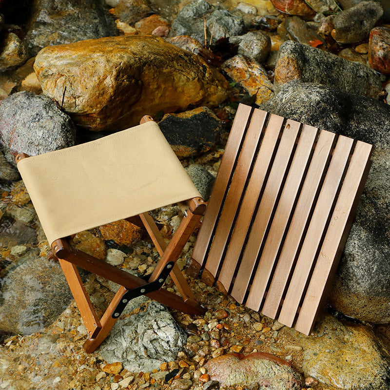 Dual-Purpose Wooden Folding Stool – Natural Wood Finish, 150kg Load Capacity - log color 40*34*36cm