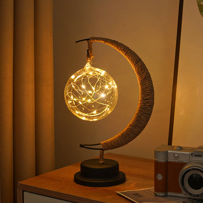 LED Multi-Shape Decorative Lights - Star, Moon, Apple USB Night Lights with Handmade Hemp Rope, Warm Iron Craft, Perfect Birthday & Christmas Gift