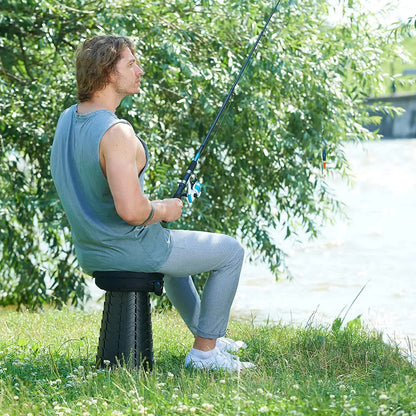 Rainbow Color Stitching Cyan Portable Outdoor Telescopic Folding Stool with 100 Weight-Bearing Buckles, Lightweight and Compact Design, Perfect for Fishing, Camping, and Travel