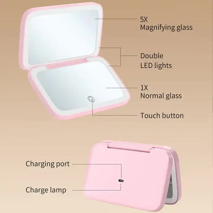 White MR2326C Portable LED Illuminated Makeup Mirror - Foldable Lighted Vanity Mirror with 800mAh Battery