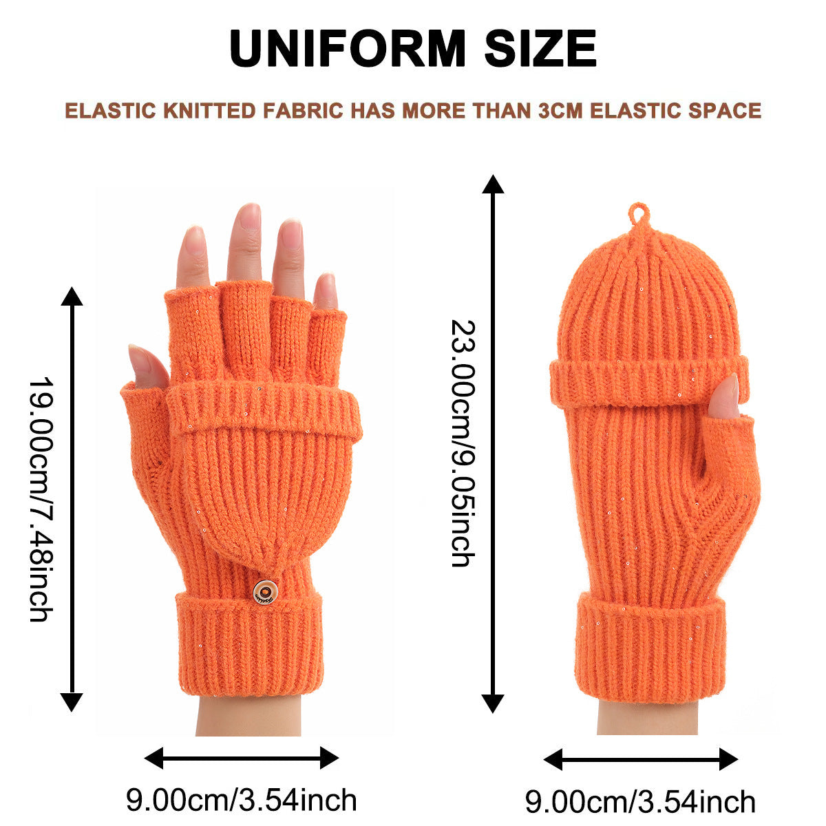 Yellow Winter Convertible Mittens - Warm Knitted 2-in-1 Fingerless Gloves with Flip Top Cover for Cold Weather