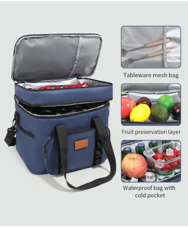 Khaki 23L Extra Large Insulated Cooler Bag with Double Layers - Perfect for Camping, Picnics, and Outdoor Adventures