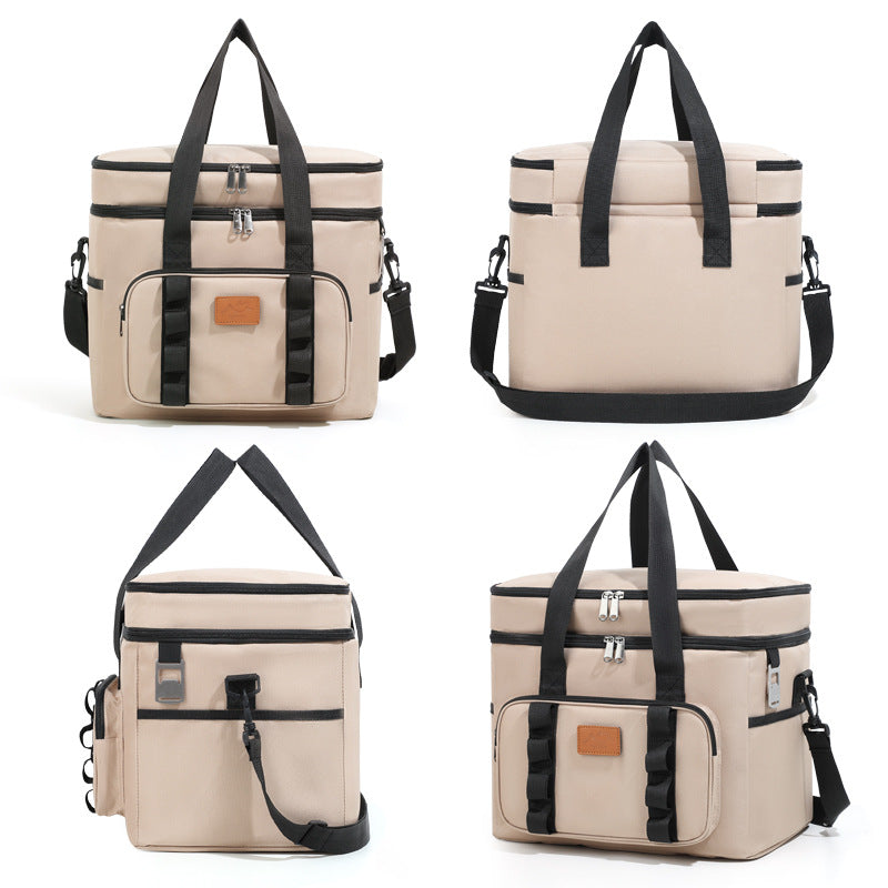 Khaki 23L Extra Large Insulated Cooler Bag with Double Layers - Perfect for Camping, Picnics, and Outdoor Adventures