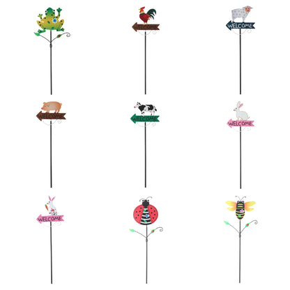 Pink Pig Pattern Charming Metal Garden Stakes | Welcome Yard & Lawn Decor