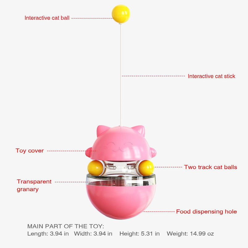 Cat Teaser Cup Toy, Interactive Treat Dispensing Ball with Wand (Blue)