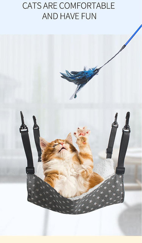 Cat Cage Hammock - Adjustable Double-Sided Pet Swing Bed with Hooks(Gray check)
