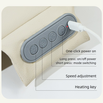 Beige Slim Wireless Shiatsu Back Massager Cushion - Rechargeable Heated Massage Pad for Full Back Relief