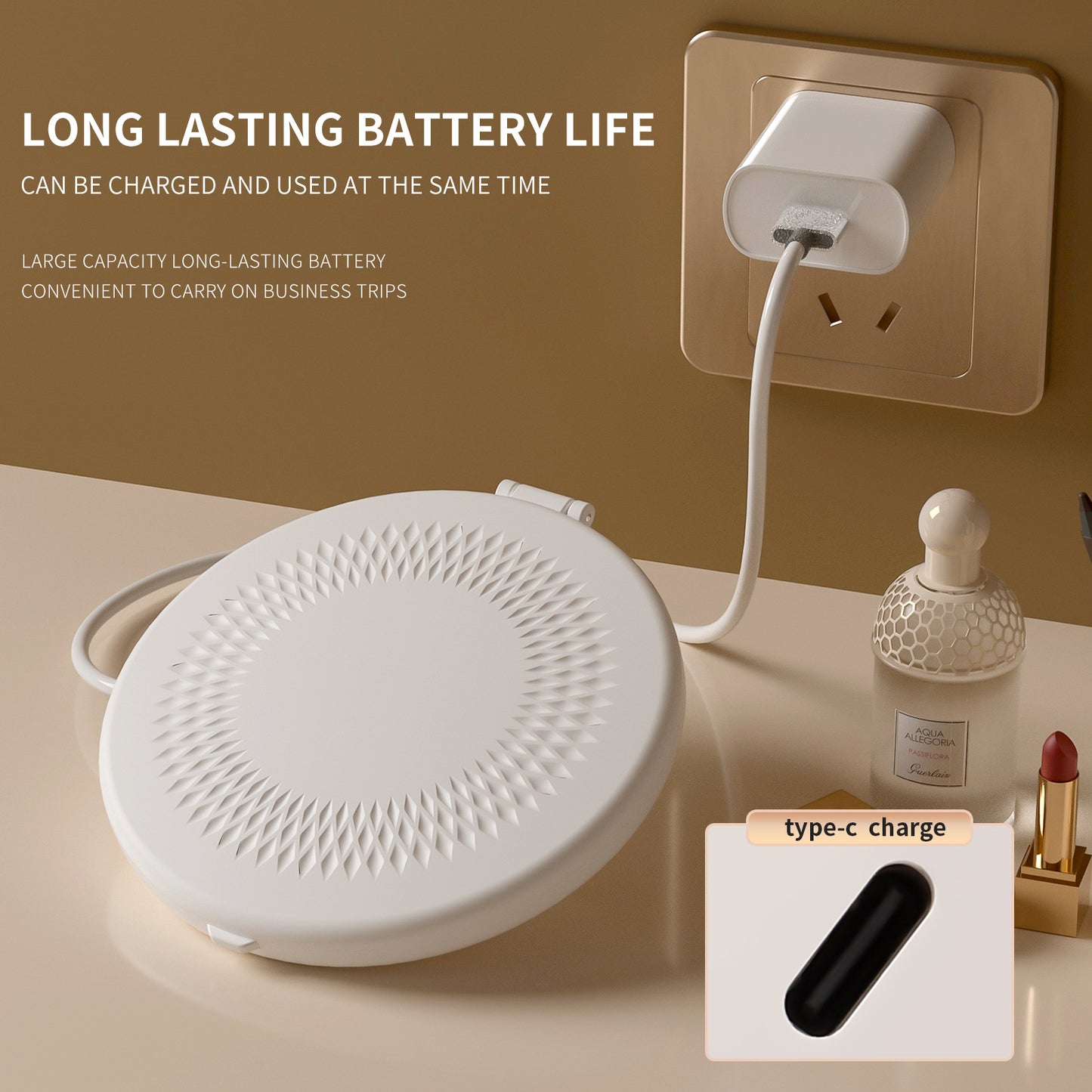 Yellow LED Travel Makeup Mirror - Rechargeable Compact Mirror with 3 Color Lights, 1x/5x Magnification & Smart Auto On/Off