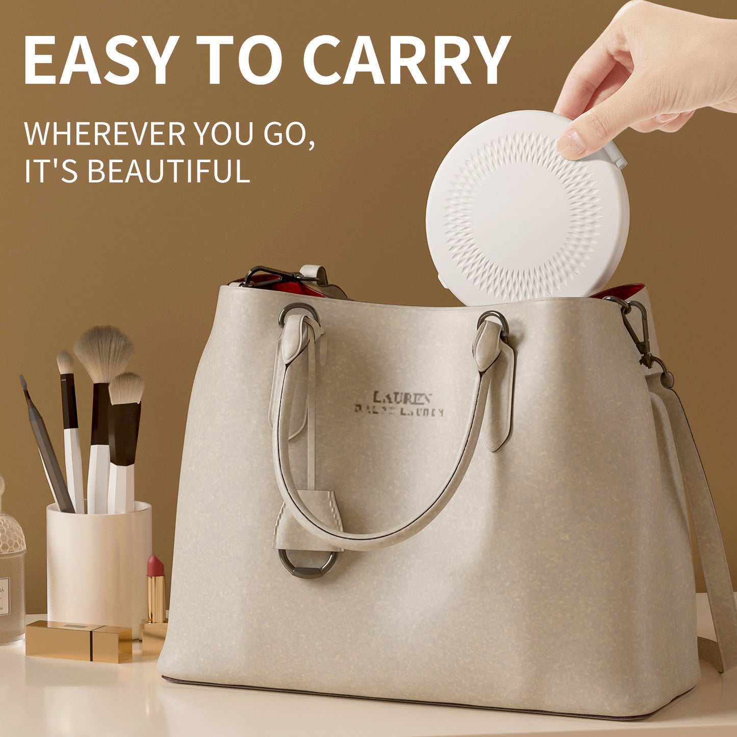 Yellow LED Travel Makeup Mirror - Rechargeable Compact Mirror with 3 Color Lights, 1x/5x Magnification & Smart Auto On/Off