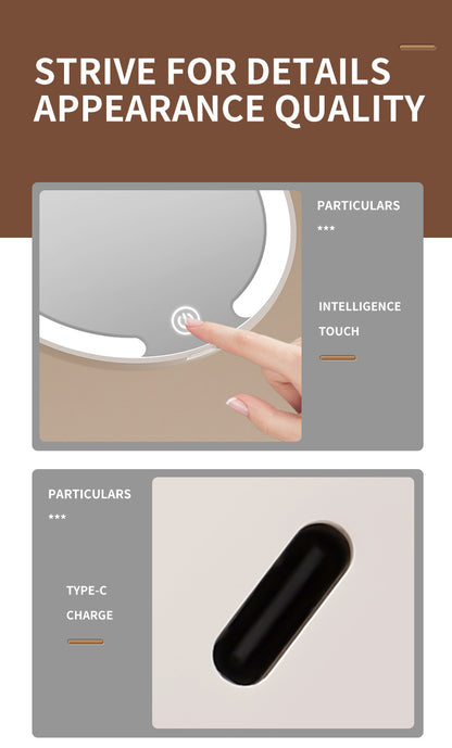Yellow LED Travel Makeup Mirror - Rechargeable Compact Mirror with 3 Color Lights, 1x/5x Magnification & Smart Auto On/Off