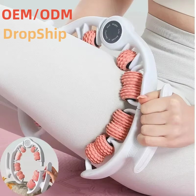 Pink 360 Degree Clamp Leg Roller Massager - Deep Tissue Relief for Thighs, Calves & Arms