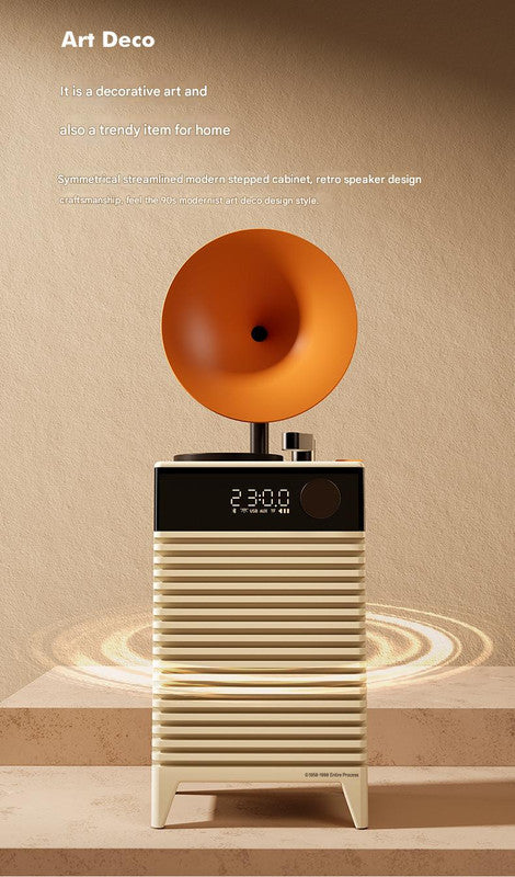 Art Deco Retro Bluetooth Speaker with Gramophone Horn & Ambient Light - Multi-Function Audio Player(black)