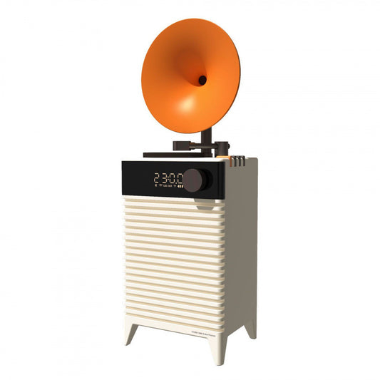 Art Deco Retro Bluetooth Speaker with Gramophone Horn & Ambient Light - Multi-Function Audio Player(white)