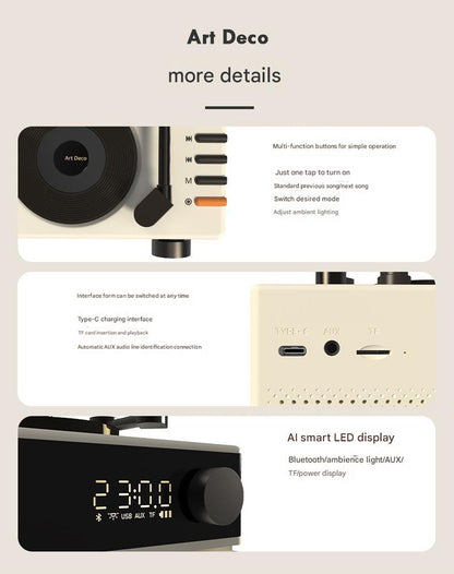 Art Deco Retro Bluetooth Speaker with Gramophone Horn & Ambient Light - Multi-Function Audio Player(white)
