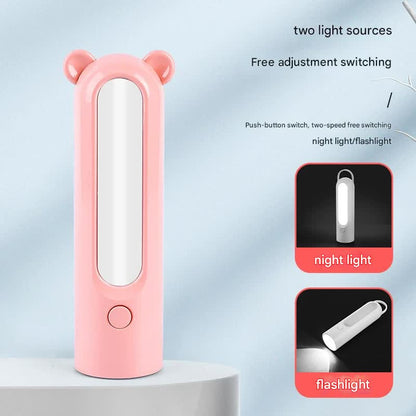 2-in-1 Portable LED Camping Lantern & Flashlight - USB Rechargeable, Dual Light Modes(Bear model white)