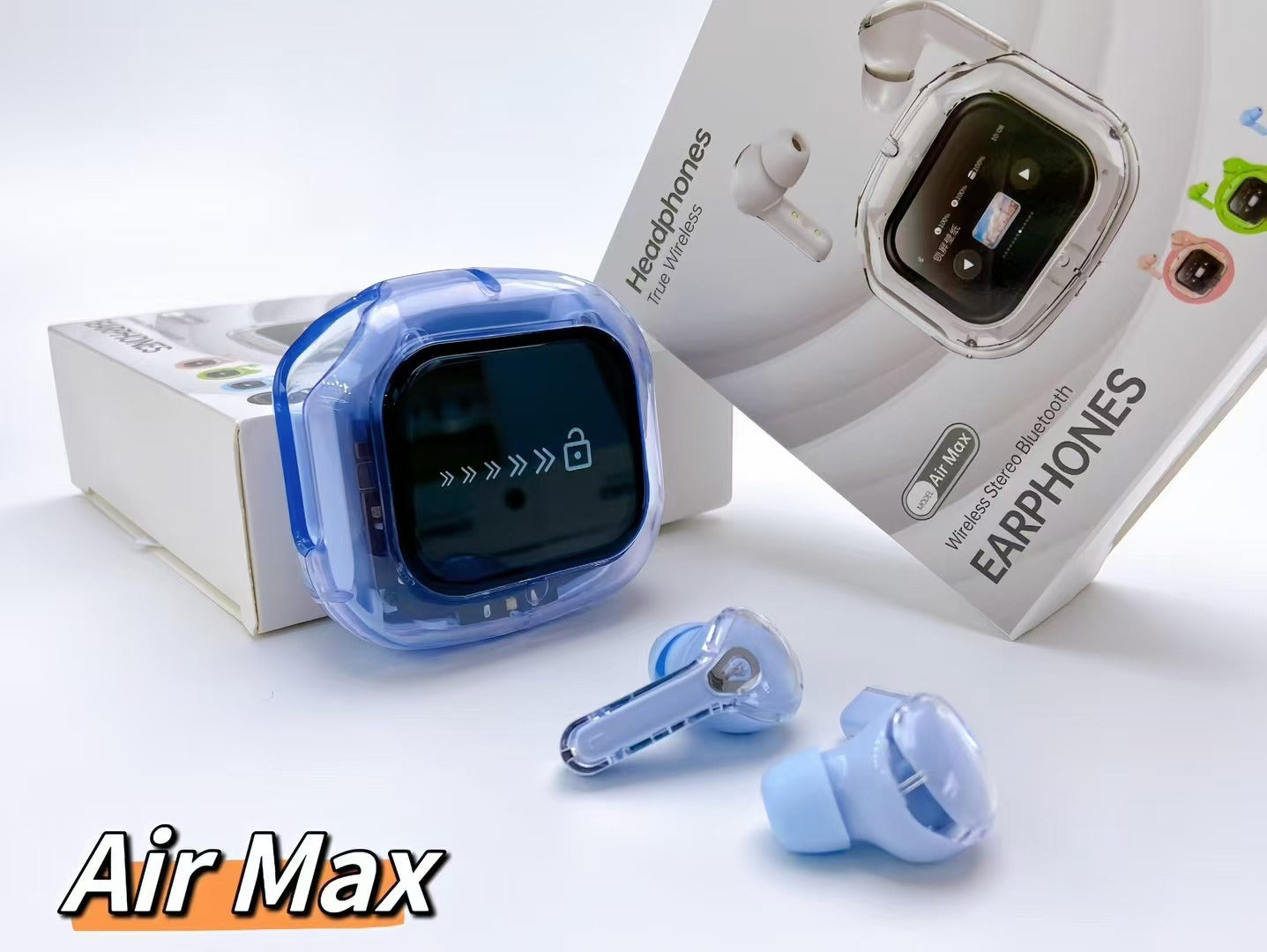 Transparent TWS Wireless Earbuds with Smart Call Noise Reduction & LED Display Case - Bluetooth 5.4(blue)