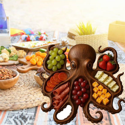 Style B Brown Artisan Crafted Solid Wood Octopus Charcuterie Board - Unique Appetizer & Cheese Serving Platter