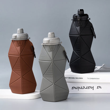 Black and Black Cup Lid Ultimate Foldable Silicone Water Bottle - Lightweight Leakproof Travel & Sports Hydration - 700ml