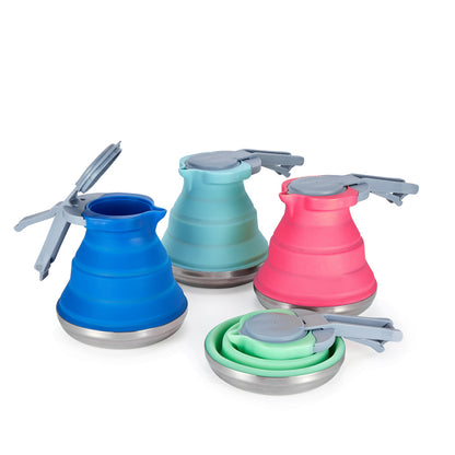 Rose Red 1.5L Collapsible Silicone Camping Kettle - Portable Foldable Travel Water Boiler, Stainless Steel Base