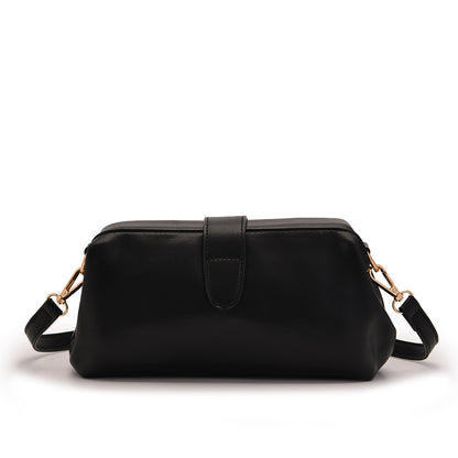 Black Chic Vintage Inspired PU Leather Crossbody Bag - Small Frame Doctor Style Purse with Adjustable Strap