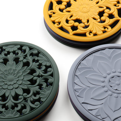 Elegant Floral Silicone Trivet Mat Set (3-Pack, Yellow) - Heat Resistant, Non-Slip Kitchen Hot Pads & Pot Holders