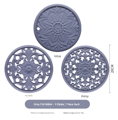 Elegant Floral Silicone Trivet Mat Set (3-Pack, Yellow) - Heat Resistant, Non-Slip Kitchen Hot Pads & Pot Holders