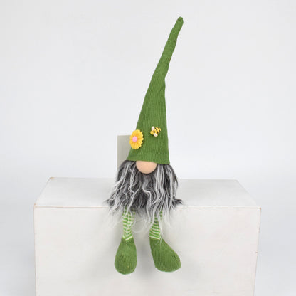 2 Pcs Charming Green Gnome - Plush Faceless Gonk with Long Dangle Legs - Adorable Shelf Sitter Home Decor Accent