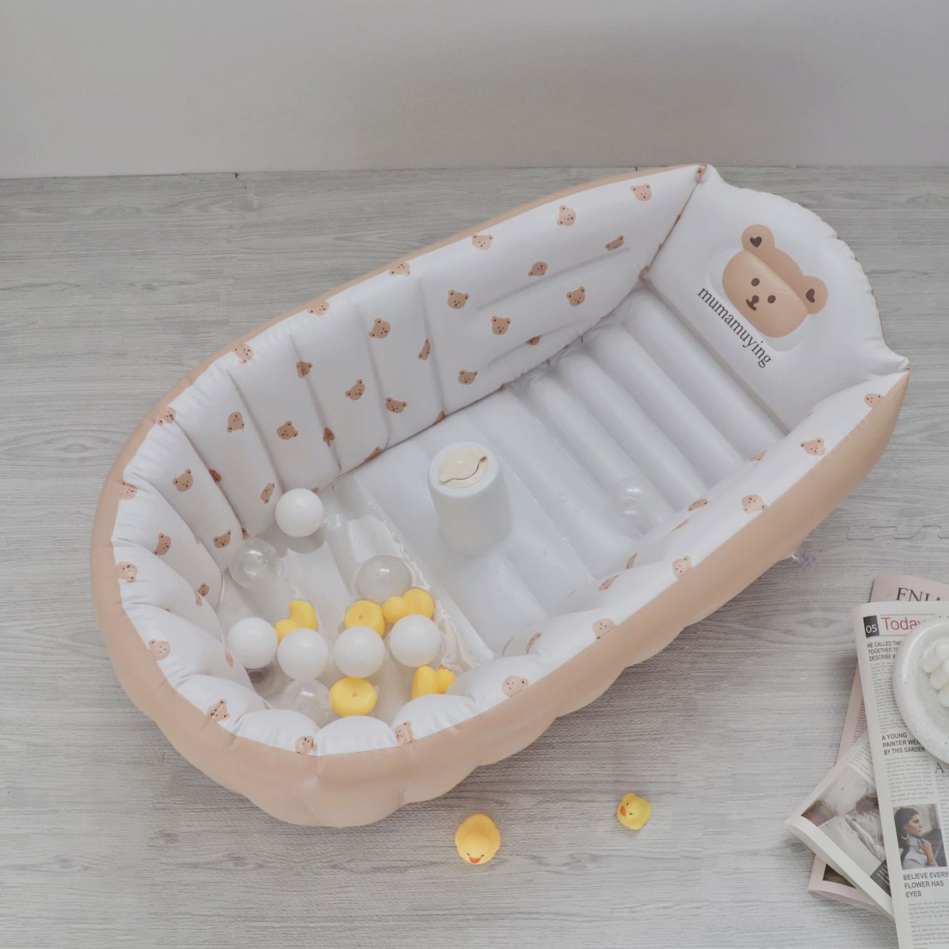 Bear Pattern Premium Inflatable Baby Bath Tub - Safe PVC Indoor Swimming Pool