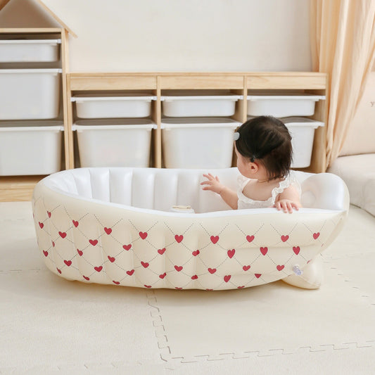 Heart Pattern Premium Inflatable Baby Bath Tub - Safe PVC Indoor Swimming Pool