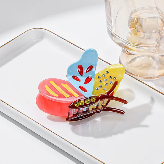Yellow-pink-blue Stylish 3-Piece Butterfly Acetate Hair Clip Set