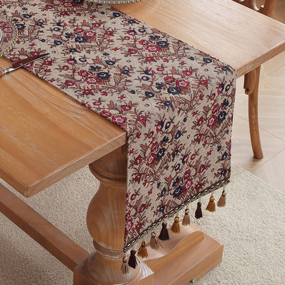 Jacquard Begonia American Retro Jacquard Embroidered Table Runner - Light Luxury Table Mat 30cm x 180cm with Tassels