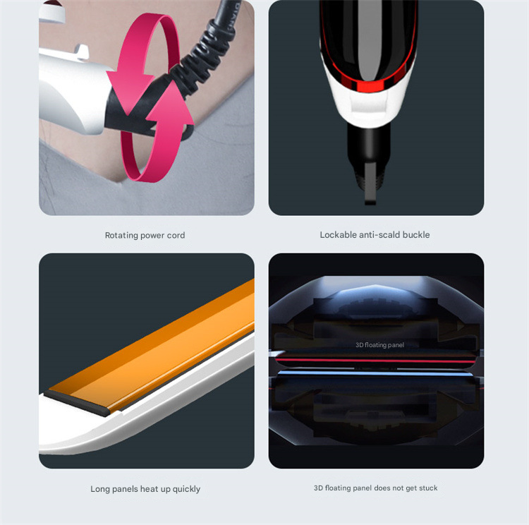 White 3D Hair Straightener & Curler - Dual-Use Electric Hair Styler